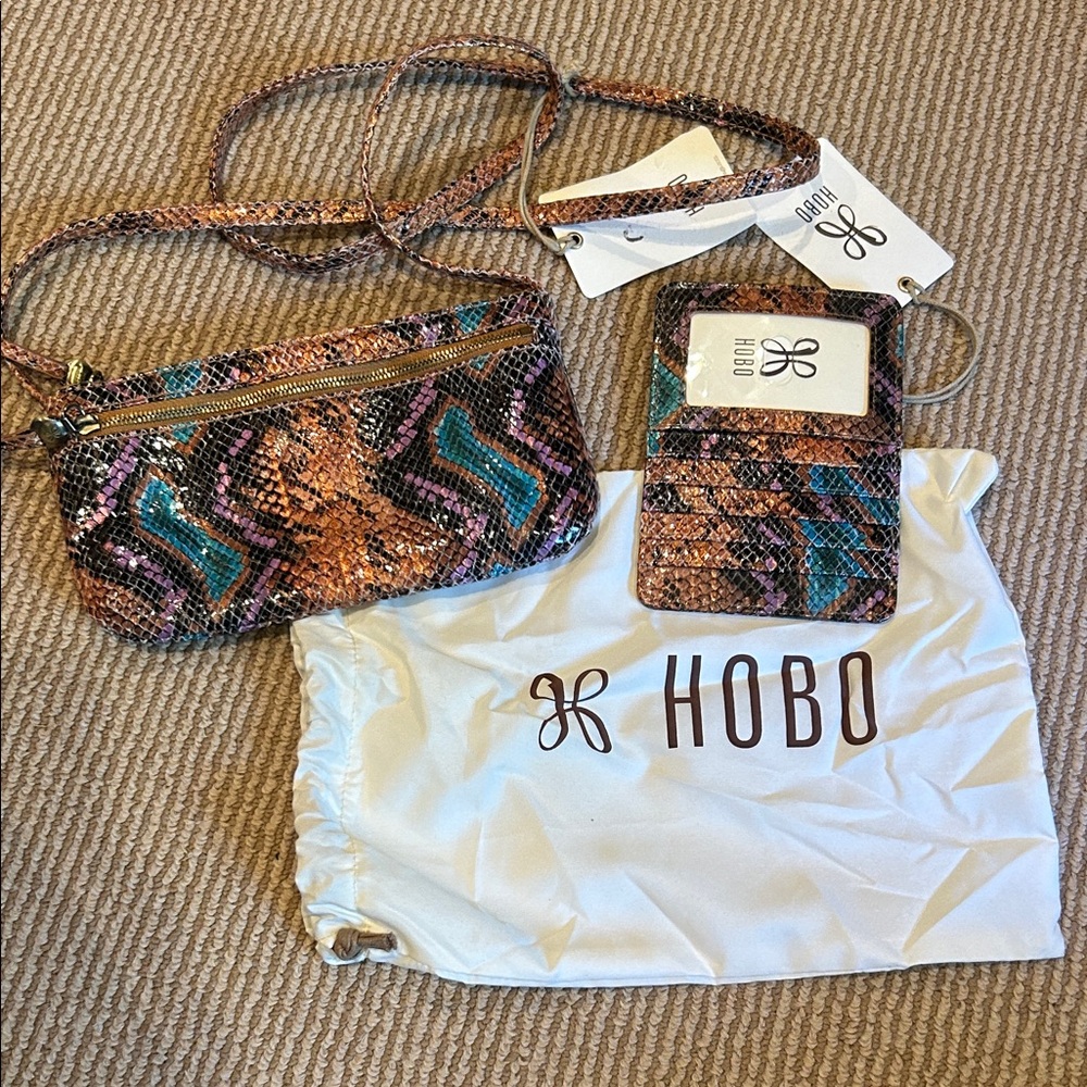 NWT HOBO 100% leather Vibrant Snake Print Crossbody Bag and wallet set